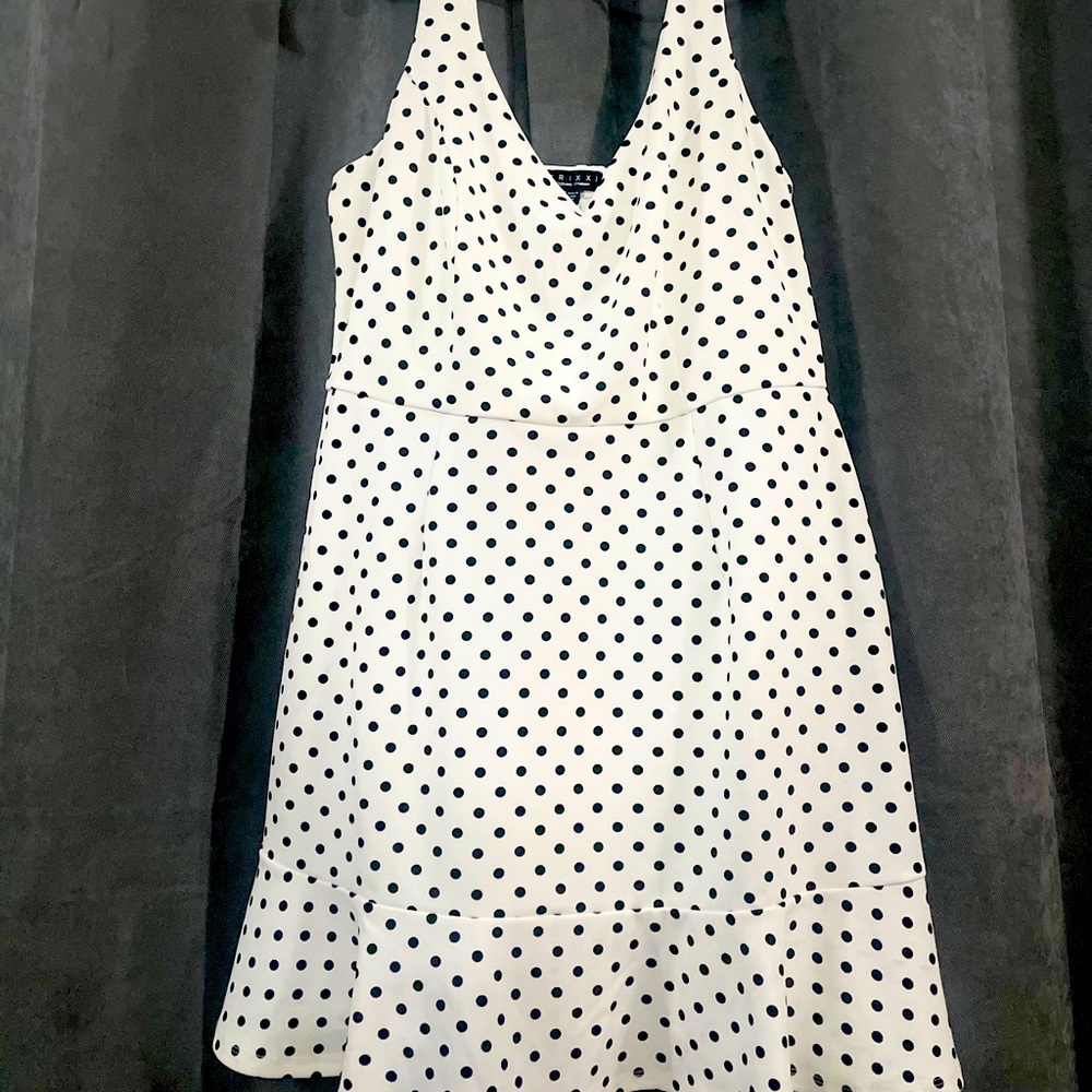 NWOT Adorable white dress with black polka dots!